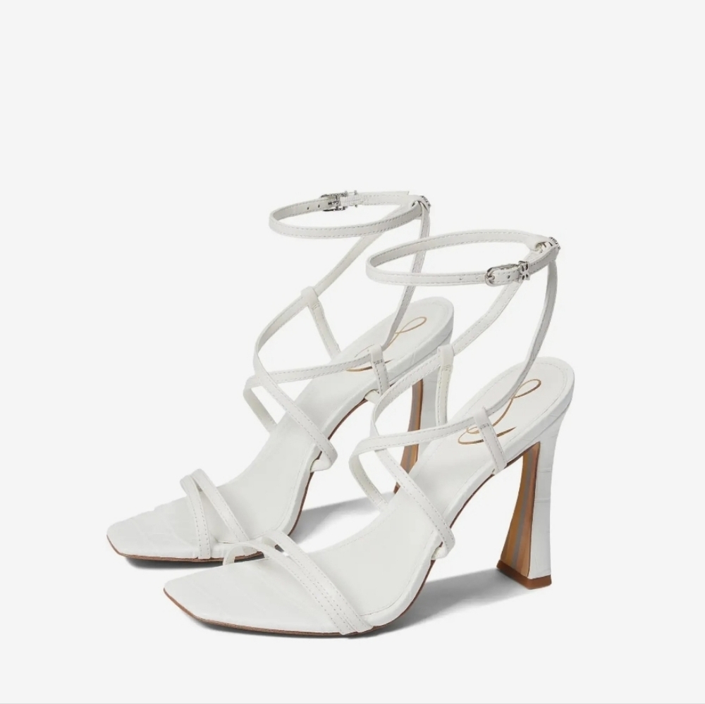 Sam Edelman Lela Strappy High Heels White Leather New In Box